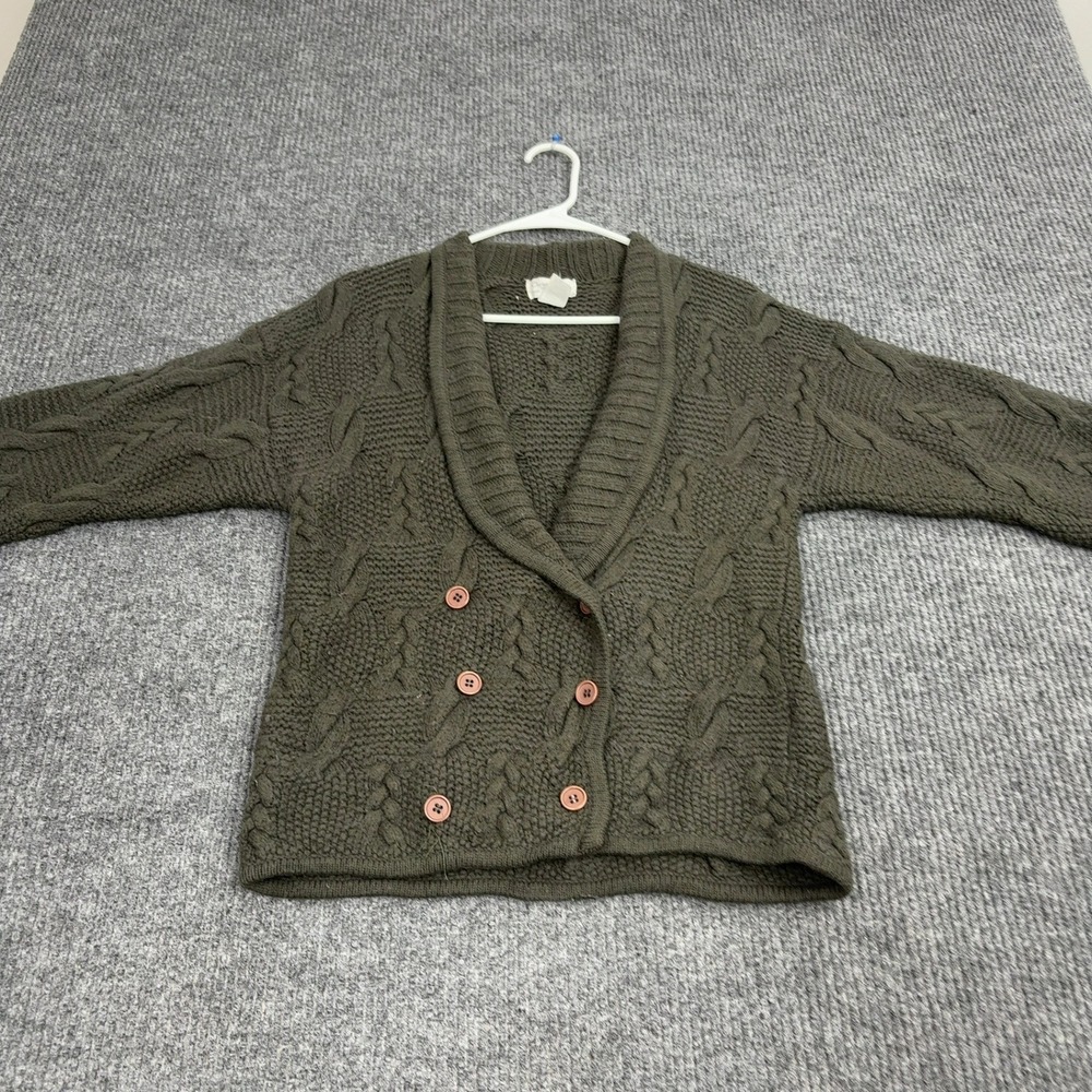 Olive Cable Knit Shawl Collar Double-Breasted Sweater